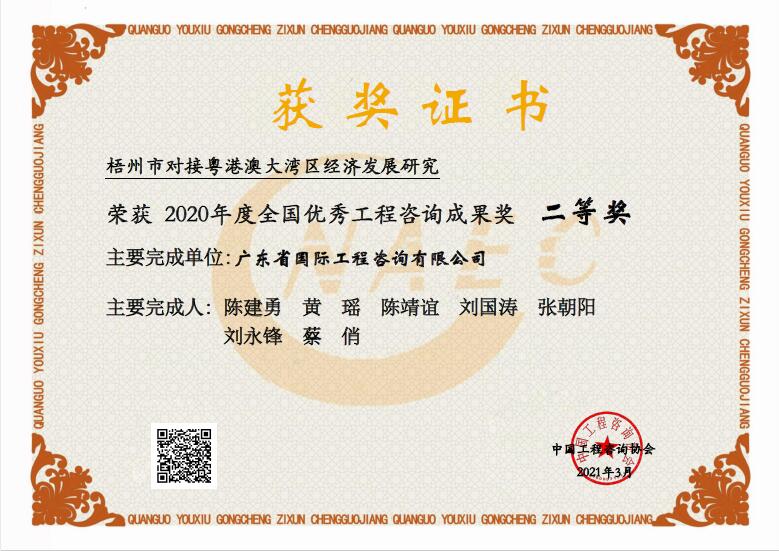 全國(guó)優(yōu)秀工程咨詢成果二等獎(jiǎng)-梧州市對(duì)接粵港澳大灣區(qū)經(jīng)濟(jì)發(fā)展研究